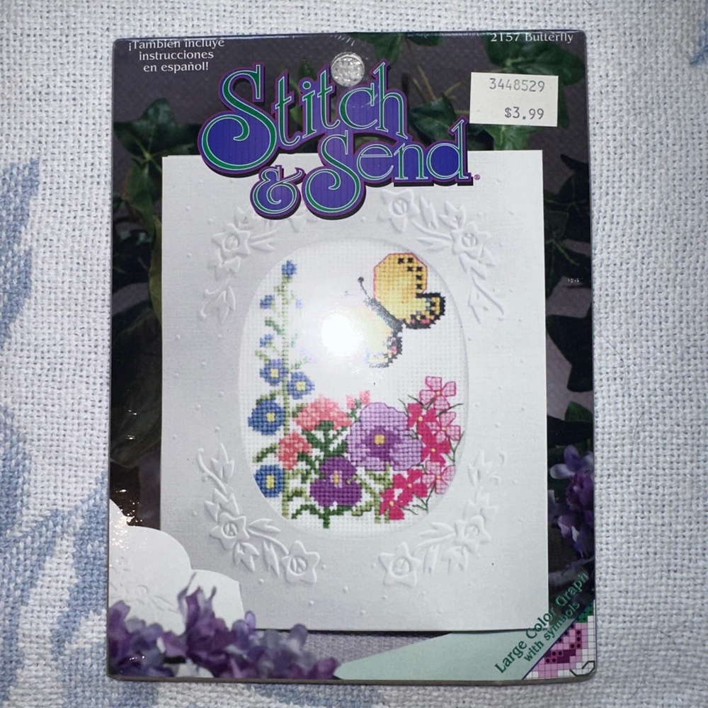 NOS Vintage 1995 Designs Of The Needle Cross Stitch Butterfly Greeting Card Kit